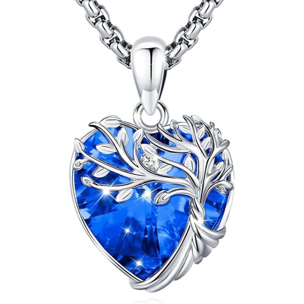 Tree of Life Necklace Sterling Silver Crystal Abalone Shell Tree Pendant with He